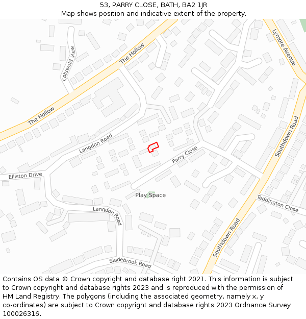 53, PARRY CLOSE, BATH, BA2 1JR: Location map and indicative extent of plot