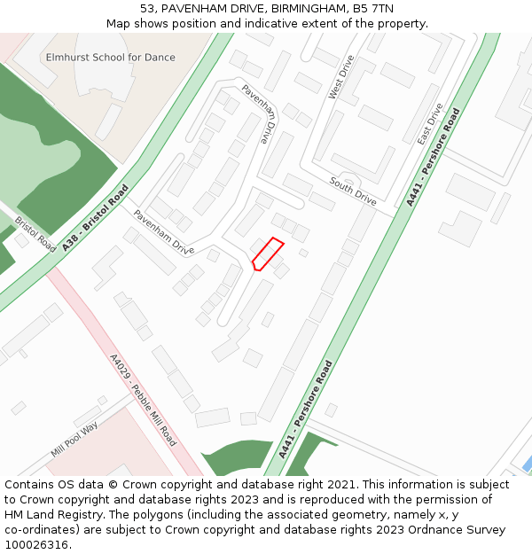 53, PAVENHAM DRIVE, BIRMINGHAM, B5 7TN: Location map and indicative extent of plot