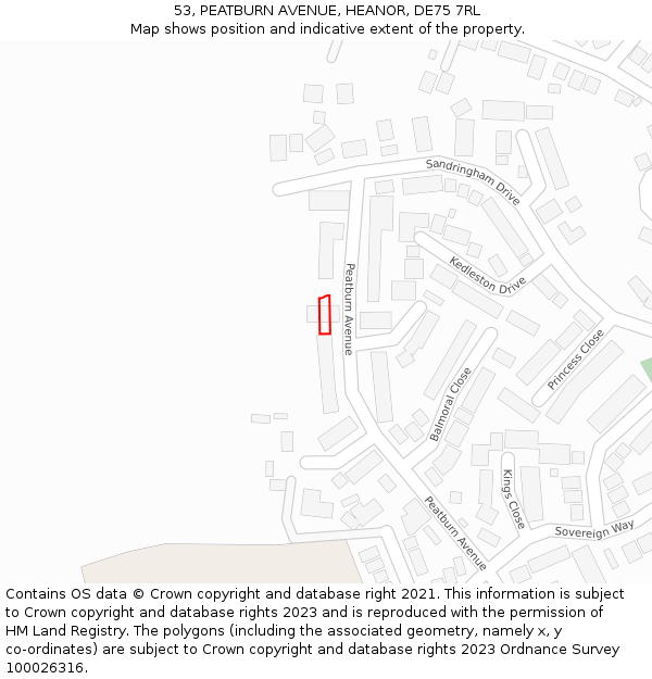 53, PEATBURN AVENUE, HEANOR, DE75 7RL: Location map and indicative extent of plot