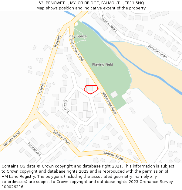 53, PENOWETH, MYLOR BRIDGE, FALMOUTH, TR11 5NQ: Location map and indicative extent of plot