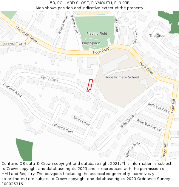 53, POLLARD CLOSE, PLYMOUTH, PL9 9RR: Location map and indicative extent of plot