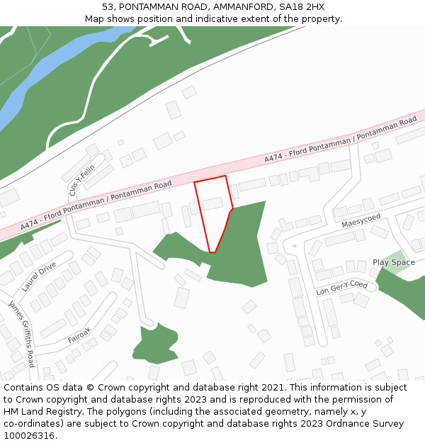 53, PONTAMMAN ROAD, AMMANFORD, SA18 2HX: Location map and indicative extent of plot