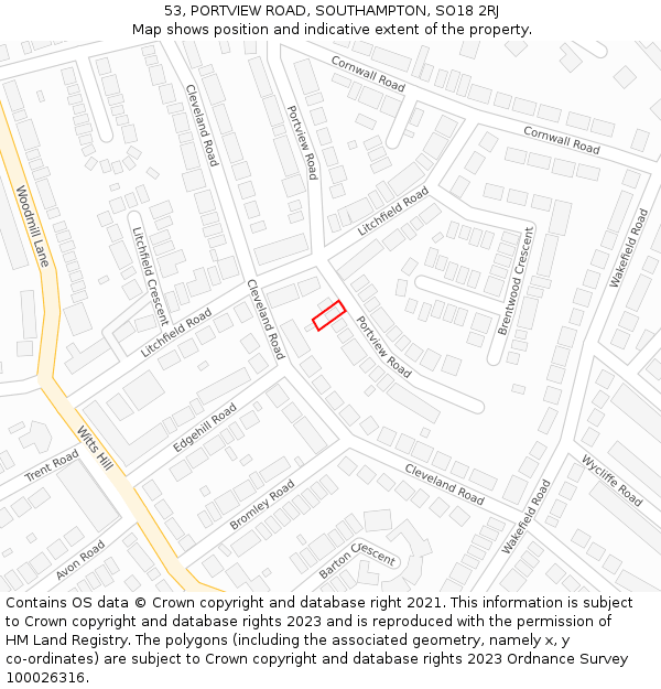 53, PORTVIEW ROAD, SOUTHAMPTON, SO18 2RJ: Location map and indicative extent of plot