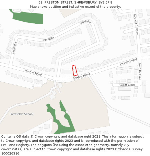 53, PRESTON STREET, SHREWSBURY, SY2 5PN: Location map and indicative extent of plot