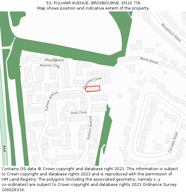 53, PULHAM AVENUE, BROXBOURNE, EN10 7TA: Location map and indicative extent of plot