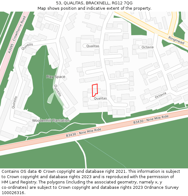 53, QUALITAS, BRACKNELL, RG12 7QG: Location map and indicative extent of plot