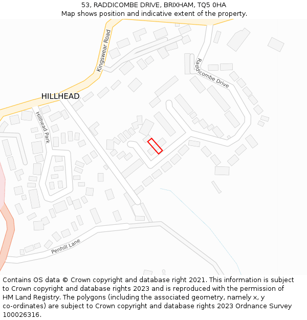 53, RADDICOMBE DRIVE, BRIXHAM, TQ5 0HA: Location map and indicative extent of plot