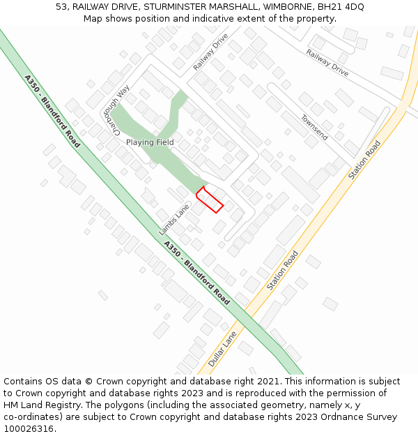 53, RAILWAY DRIVE, STURMINSTER MARSHALL, WIMBORNE, BH21 4DQ: Location map and indicative extent of plot