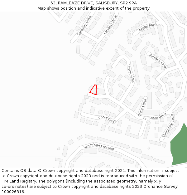 53, RAMLEAZE DRIVE, SALISBURY, SP2 9PA: Location map and indicative extent of plot