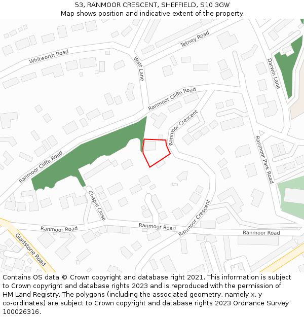 53, RANMOOR CRESCENT, SHEFFIELD, S10 3GW: Location map and indicative extent of plot