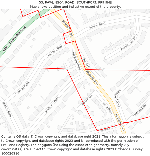 53, RAWLINSON ROAD, SOUTHPORT, PR9 9NE: Location map and indicative extent of plot