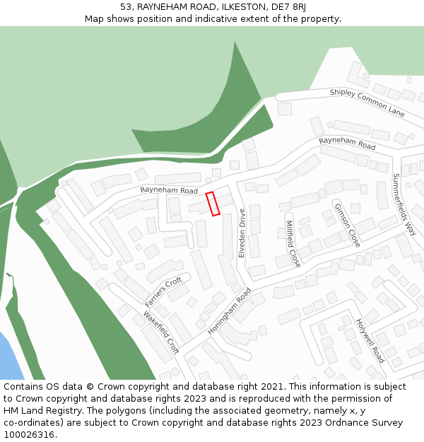 53, RAYNEHAM ROAD, ILKESTON, DE7 8RJ: Location map and indicative extent of plot