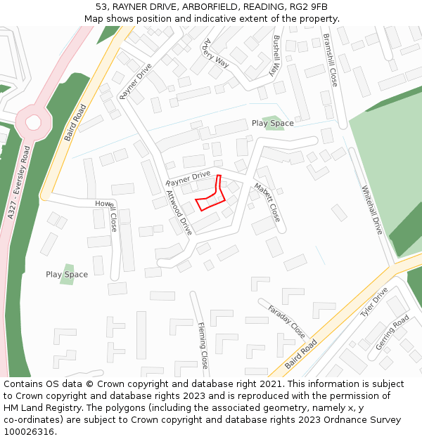 53, RAYNER DRIVE, ARBORFIELD, READING, RG2 9FB: Location map and indicative extent of plot