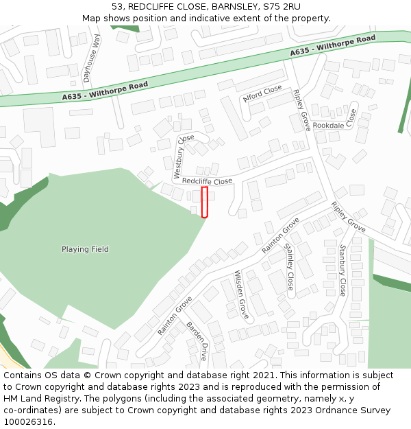 53, REDCLIFFE CLOSE, BARNSLEY, S75 2RU: Location map and indicative extent of plot