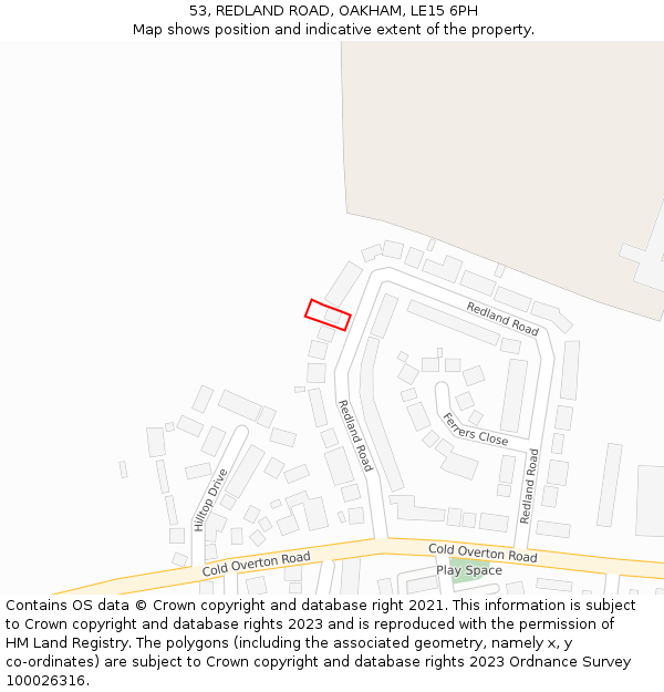 53, REDLAND ROAD, OAKHAM, LE15 6PH: Location map and indicative extent of plot