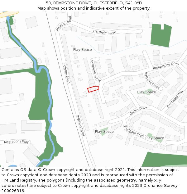 53, REMPSTONE DRIVE, CHESTERFIELD, S41 0YB: Location map and indicative extent of plot