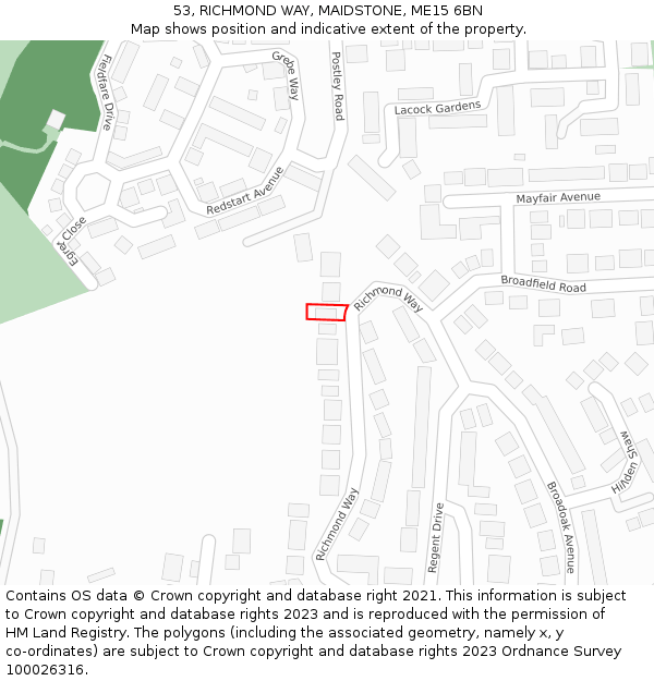 53, RICHMOND WAY, MAIDSTONE, ME15 6BN: Location map and indicative extent of plot