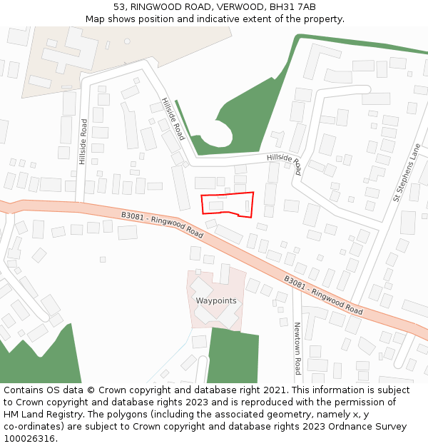 53, RINGWOOD ROAD, VERWOOD, BH31 7AB: Location map and indicative extent of plot
