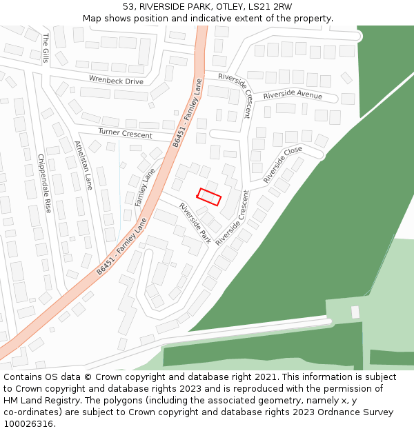 53, RIVERSIDE PARK, OTLEY, LS21 2RW: Location map and indicative extent of plot
