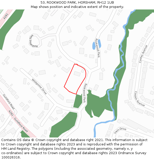 53, ROOKWOOD PARK, HORSHAM, RH12 1UB: Location map and indicative extent of plot