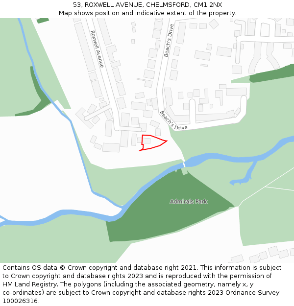 53, ROXWELL AVENUE, CHELMSFORD, CM1 2NX: Location map and indicative extent of plot