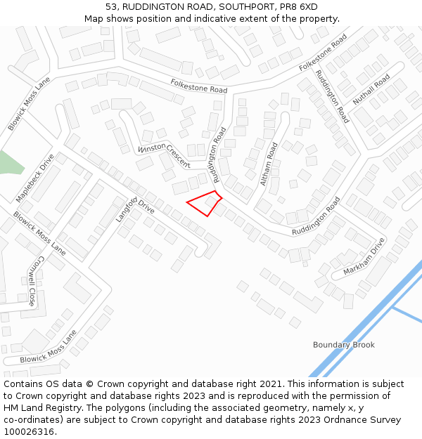 53, RUDDINGTON ROAD, SOUTHPORT, PR8 6XD: Location map and indicative extent of plot