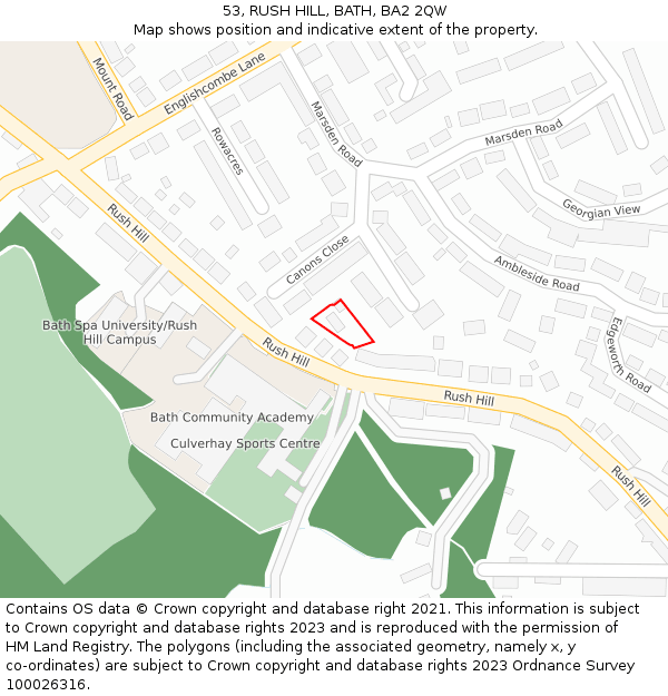 53, RUSH HILL, BATH, BA2 2QW: Location map and indicative extent of plot