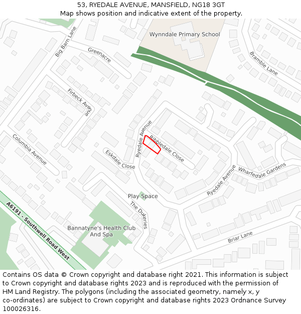 53, RYEDALE AVENUE, MANSFIELD, NG18 3GT: Location map and indicative extent of plot