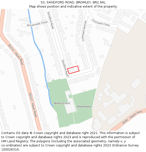 53, SANDFORD ROAD, BROMLEY, BR2 9AL: Location map and indicative extent of plot