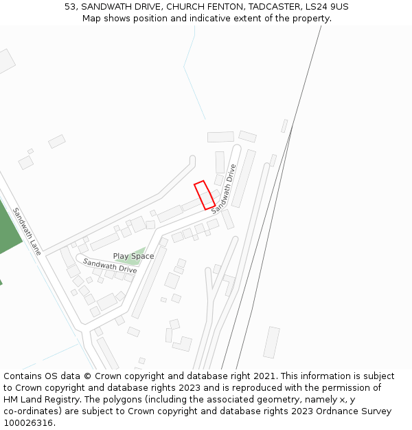 53, SANDWATH DRIVE, CHURCH FENTON, TADCASTER, LS24 9US: Location map and indicative extent of plot