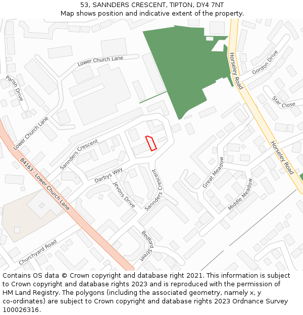 53, SANNDERS CRESCENT, TIPTON, DY4 7NT: Location map and indicative extent of plot