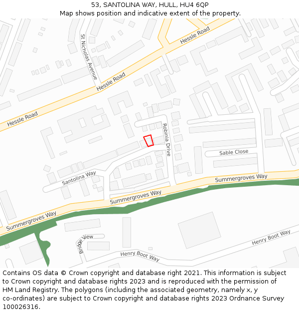 53, SANTOLINA WAY, HULL, HU4 6QP: Location map and indicative extent of plot