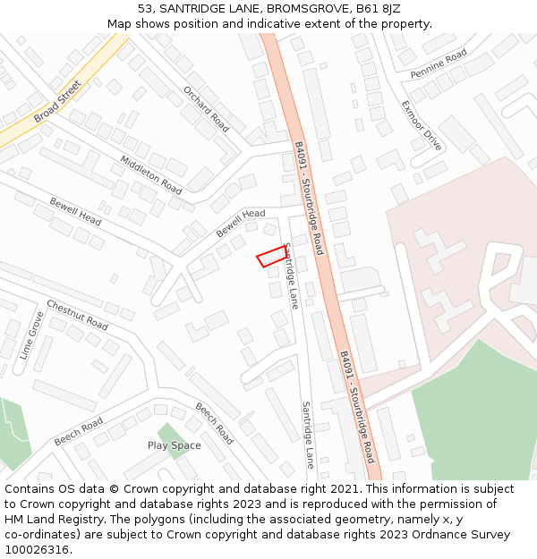 53, SANTRIDGE LANE, BROMSGROVE, B61 8JZ: Location map and indicative extent of plot