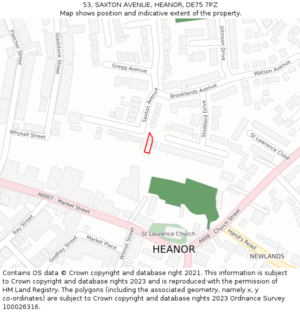 53, SAXTON AVENUE, HEANOR, DE75 7PZ: Location map and indicative extent of plot