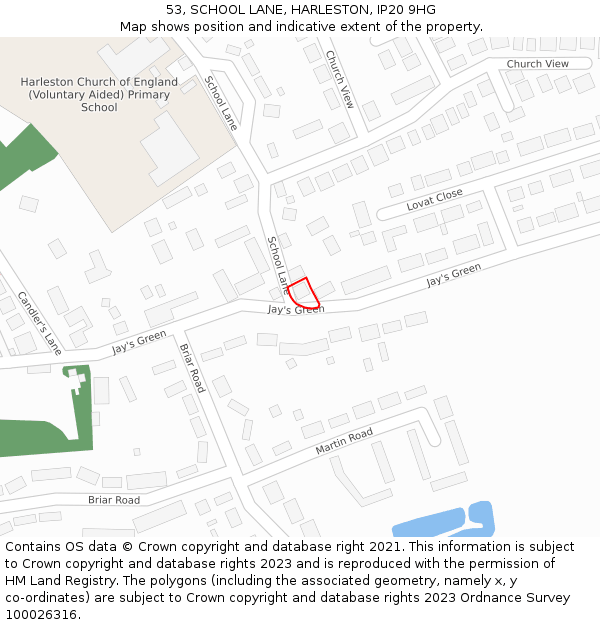 53, SCHOOL LANE, HARLESTON, IP20 9HG: Location map and indicative extent of plot