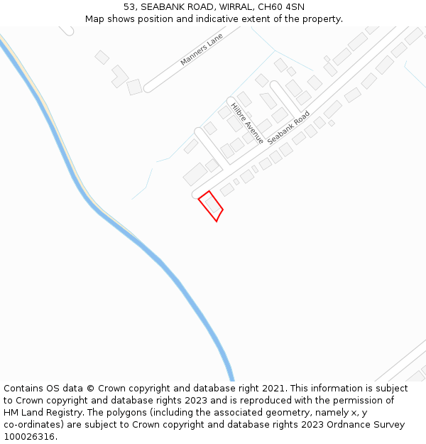 53, SEABANK ROAD, WIRRAL, CH60 4SN: Location map and indicative extent of plot