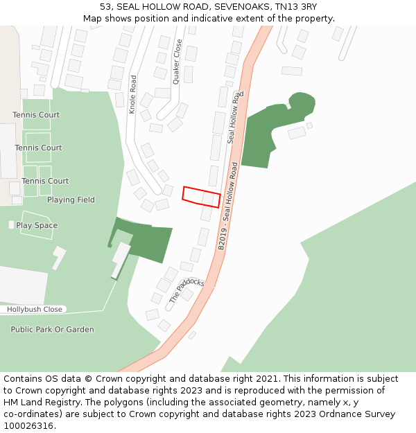 53, SEAL HOLLOW ROAD, SEVENOAKS, TN13 3RY: Location map and indicative extent of plot