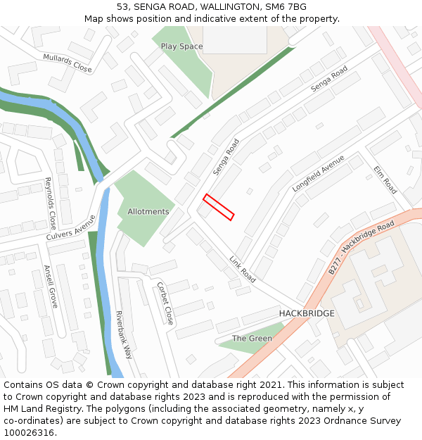 53, SENGA ROAD, WALLINGTON, SM6 7BG: Location map and indicative extent of plot