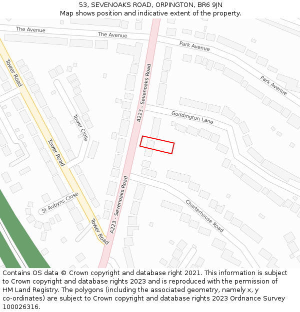 53, SEVENOAKS ROAD, ORPINGTON, BR6 9JN: Location map and indicative extent of plot
