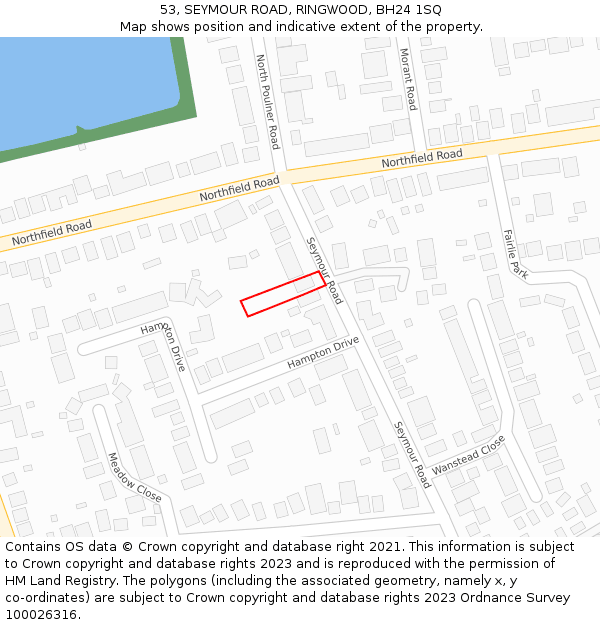 53, SEYMOUR ROAD, RINGWOOD, BH24 1SQ: Location map and indicative extent of plot