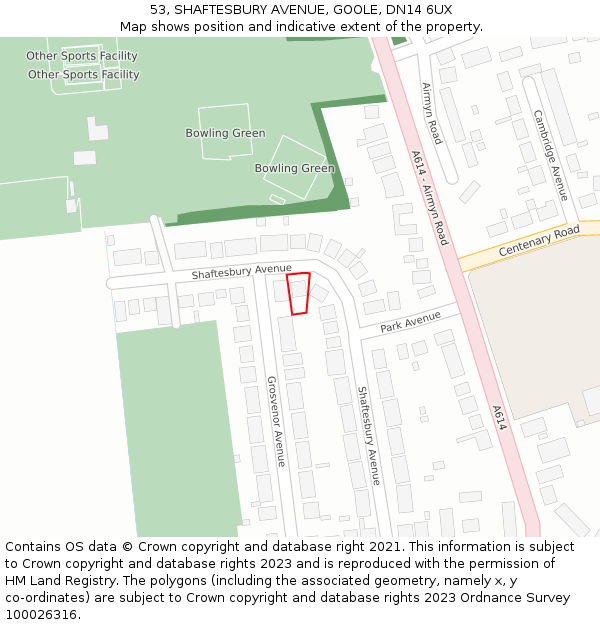 53, SHAFTESBURY AVENUE, GOOLE, DN14 6UX: Location map and indicative extent of plot