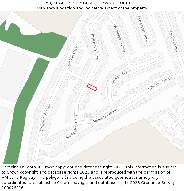 53, SHAFTESBURY DRIVE, HEYWOOD, OL10 2PT: Location map and indicative extent of plot