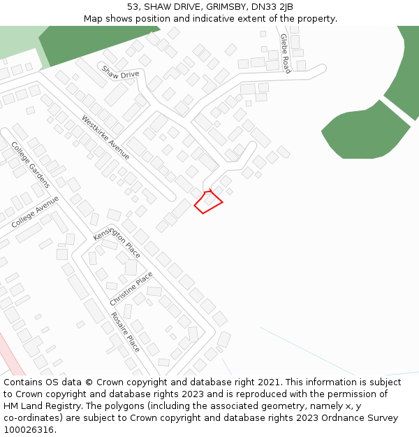 53, SHAW DRIVE, GRIMSBY, DN33 2JB: Location map and indicative extent of plot