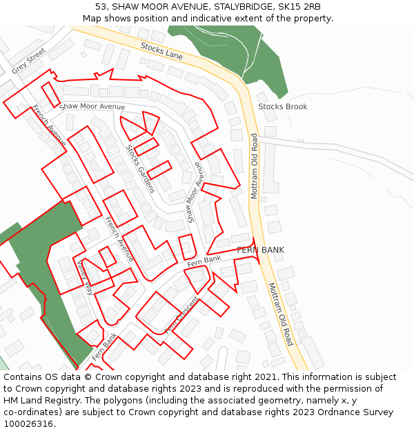 53, SHAW MOOR AVENUE, STALYBRIDGE, SK15 2RB: Location map and indicative extent of plot