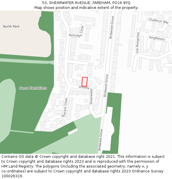 53, SHEARWATER AVENUE, FAREHAM, PO16 8YQ: Location map and indicative extent of plot