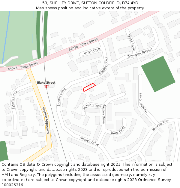 53, SHELLEY DRIVE, SUTTON COLDFIELD, B74 4YD: Location map and indicative extent of plot