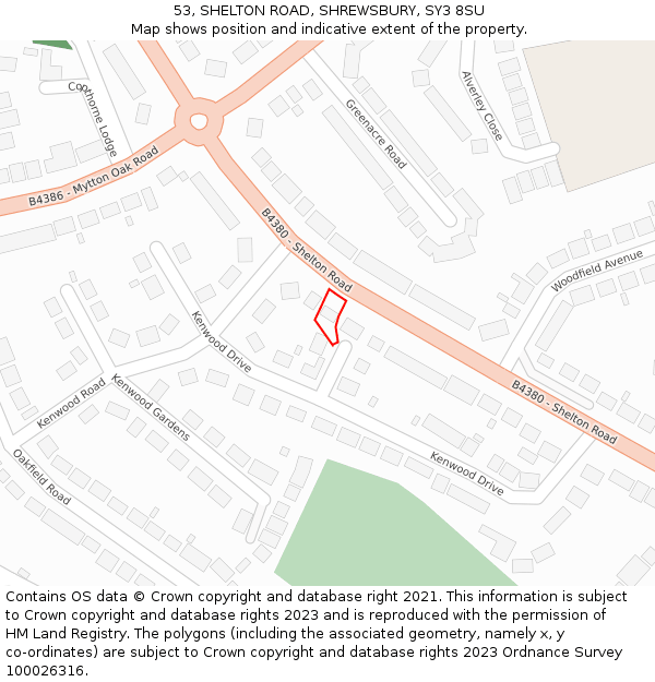 53, SHELTON ROAD, SHREWSBURY, SY3 8SU: Location map and indicative extent of plot