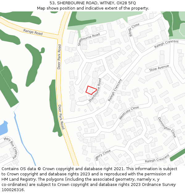 53, SHERBOURNE ROAD, WITNEY, OX28 5FQ: Location map and indicative extent of plot