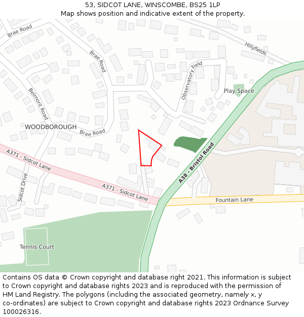 53, SIDCOT LANE, WINSCOMBE, BS25 1LP: Location map and indicative extent of plot