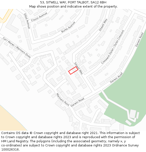 53, SITWELL WAY, PORT TALBOT, SA12 6BH: Location map and indicative extent of plot